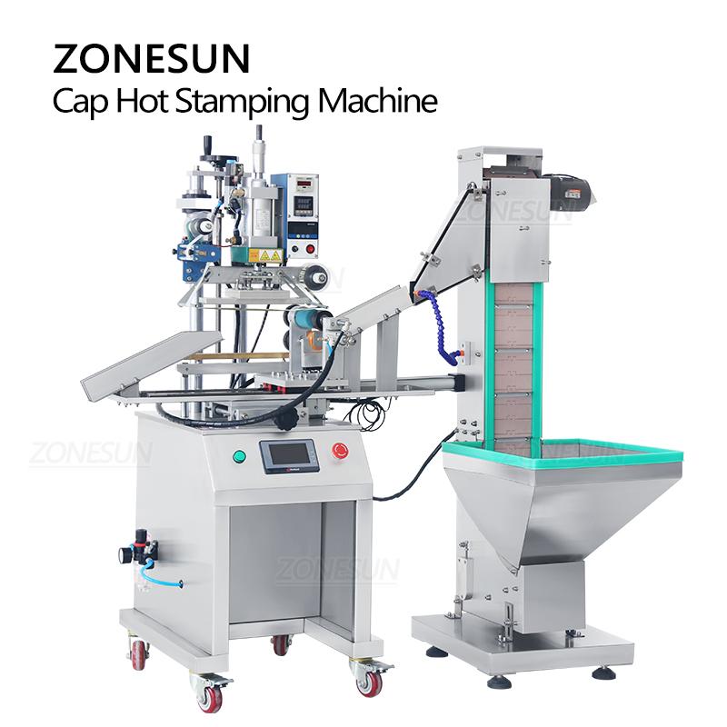 ZONESUN ZS-819R2A Automatic Sheet Feed Heat Press Machine Bottle Cap Hot Foil Stamping Machine With Cap Feeder