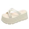 Fashion 8CM High Platform Slippers Women 2025 Summer New Thick-soled Ladies High Heels Beach Sandals Pearl Silk Ethnic style Flip Flops