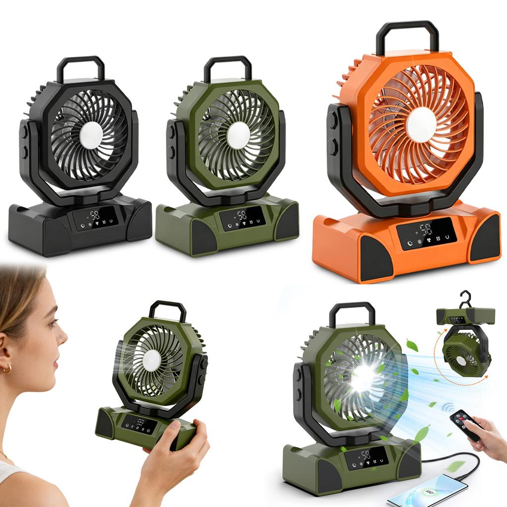 New Camping Fan Outdoor Solar External Digital Display Large Capacity Emergency Power Supply Shaking Head Lighting Fan 2W MA Capacity