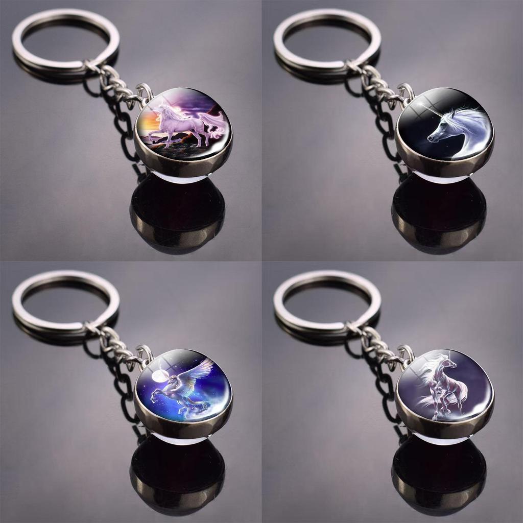 Unicorn Pattern Jewelry With Round Zinc Alloy Glass Charm For Gift And Daily Wear