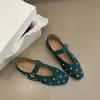 Damenschuhe 2025 neu Frühling und Herbst Nische Design Sinn Strass vielseitig Nieten flache Schuhe Mary Jane Schuhe
