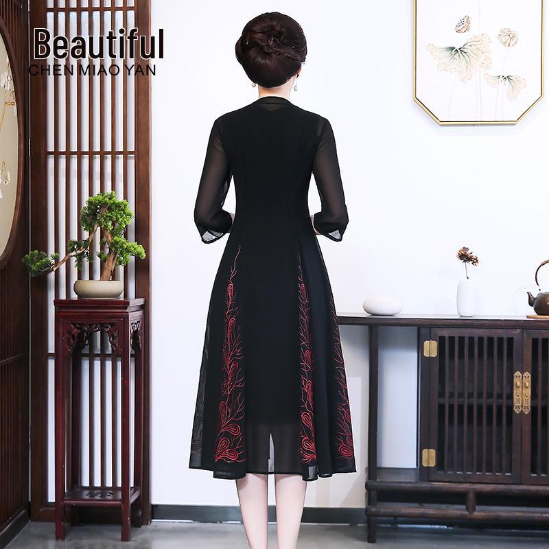 Chiffon Two-Piece Dress for Middle-Aged and Elderly Women - Stylish Mother's Spring/Summer Outfit