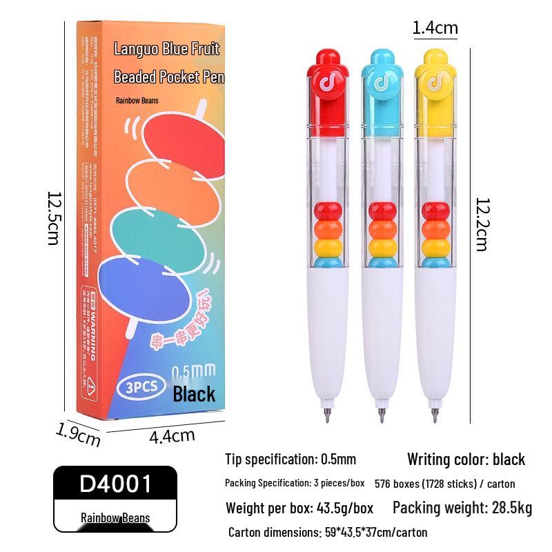 Blaues Obst D4001 Bunter Klick-Gelstift mit Perlen - Schnelltrocknender Unterschriftenstift für Schüler & Bürogebrauch