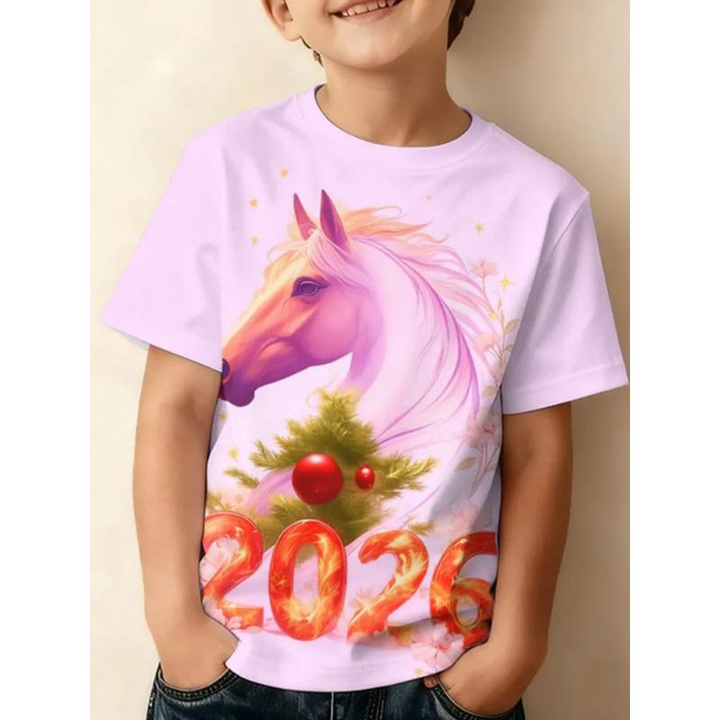Fashion Children's Clothing Crew Neck Short Sleeve 3D Casual Color Printing Casual Short Sleeve Crew Neck T-Shirt