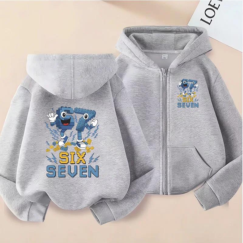Nuovi Felpe con Zip Six Seven per Bambini Divertenti 67 Sweatshirt Brainrot Bambino Ragazza Ragazzo Felpa con Cappuccio e Zip Top Moda Casual
