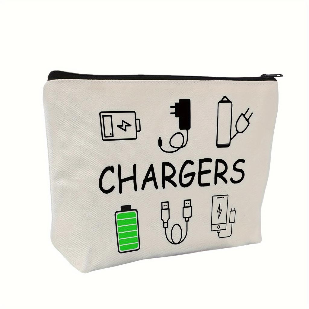 Canvas Travel Charger Storage Bag - Soft, hypoallergenic, non waterproof electronic accessory box with neutral design