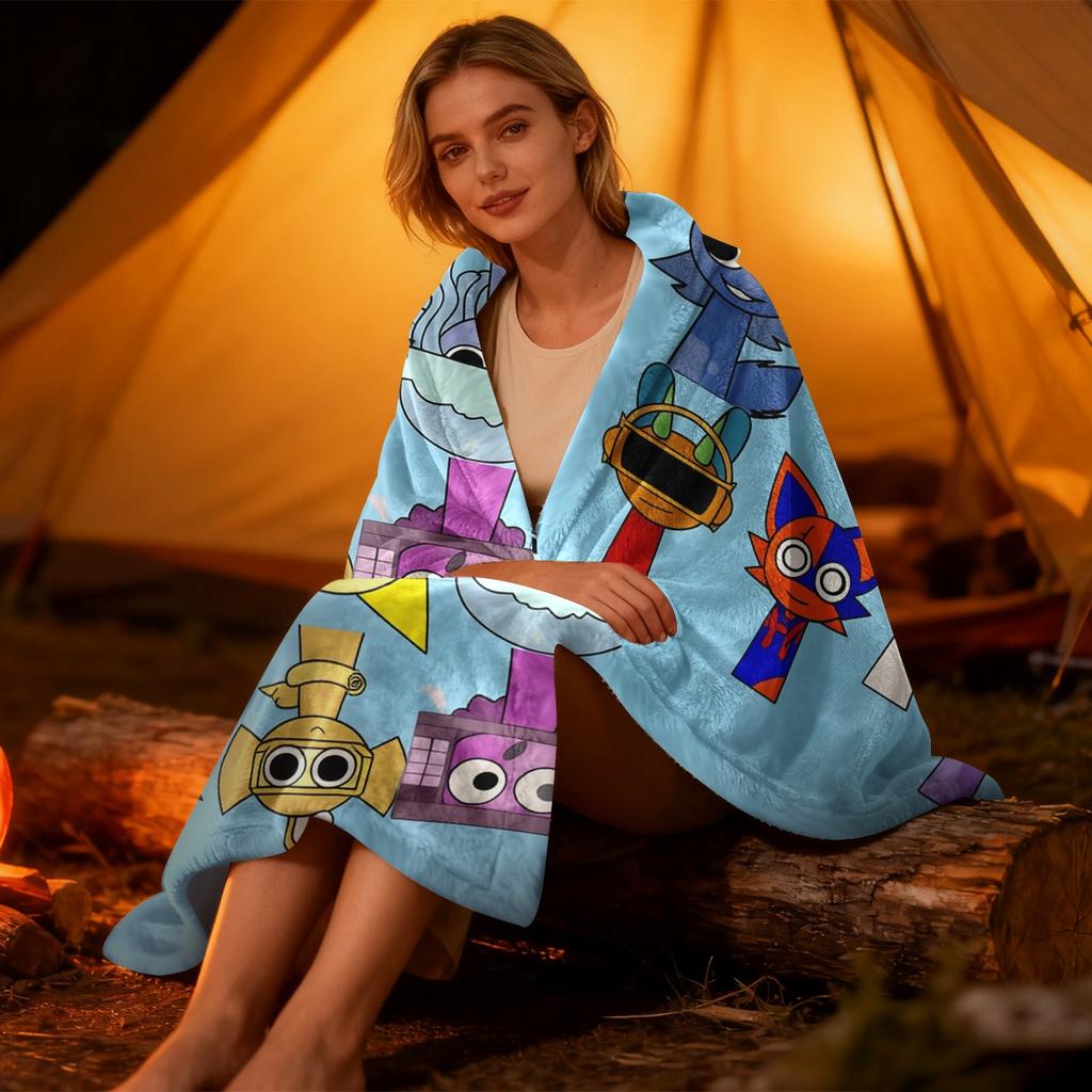 A Cozy Flannel Blanket Featuring a Vibrant Pattern of Cartoon Characters, Perfect for Camping Or As a Birthday Gift. Ideal for Cold Nights,