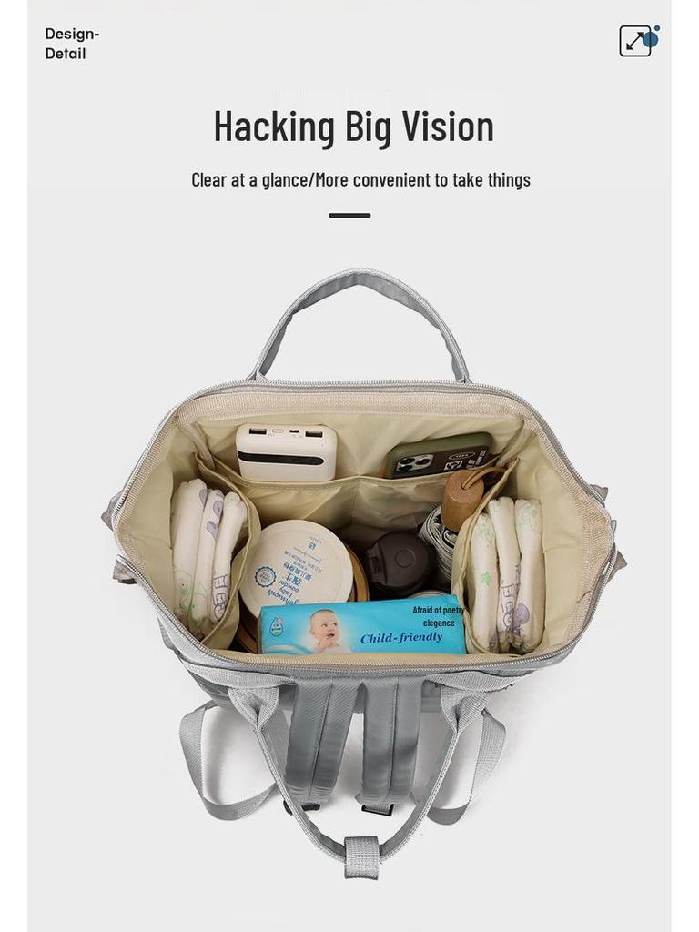 New Large Capacity Solid Color Multifunctional Mommy Backpack for Outdoor Baby Care