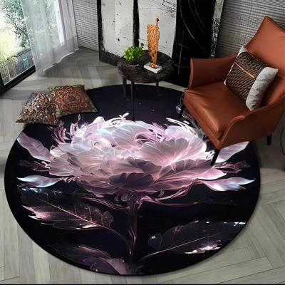 Koberec 3D Luxury Flower Rose Daisy Nordic Round Koberec do obývacího pokoje Ložnice Dekor židle do dětského pokoje, Koberec pro domácí mazlíčky Protiskluzová podložka