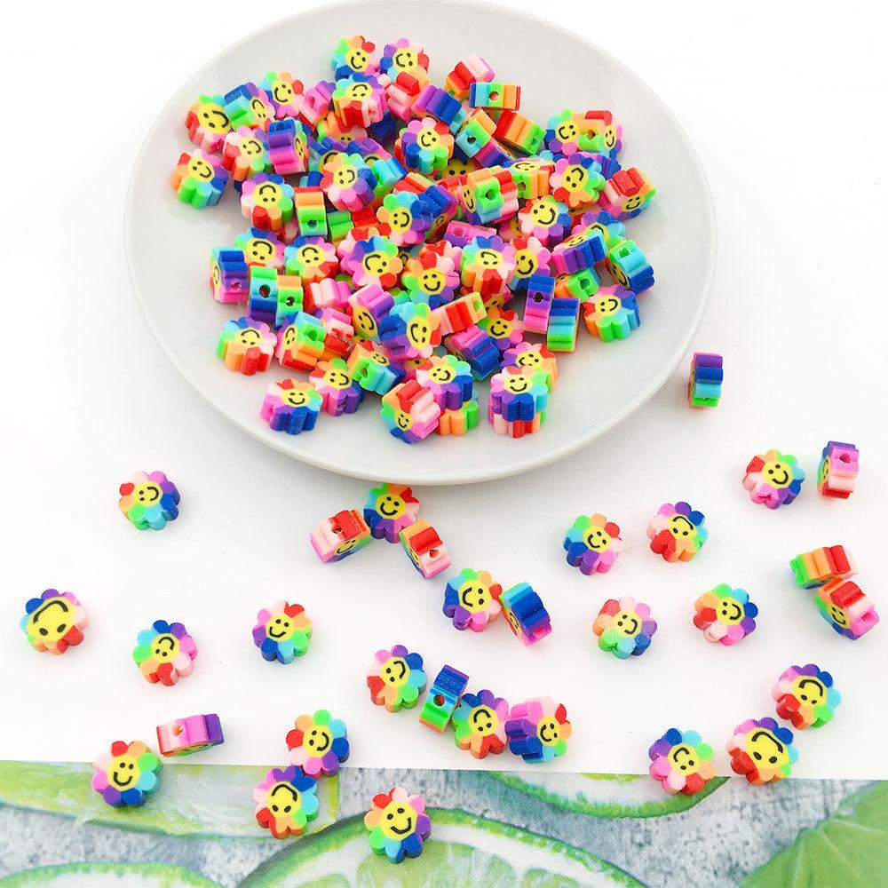 Diy Soft Pottery Bead Separation Mixed Color Fruit Cartoon English Letters Perforated Loose Beads, Sliced Bracelet Material