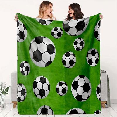 Fußball-Print Flanelldecke Ultraweicher Plüsch Fußball-Design Bett Sofa Reise Camping Geschenk