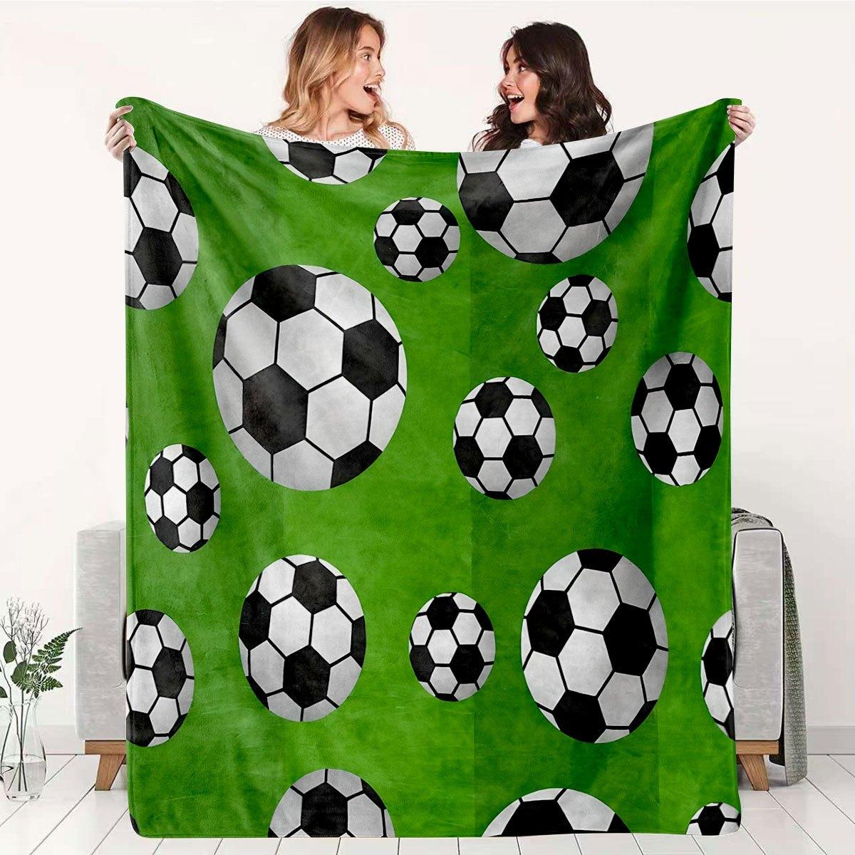 

Football Print Flannel Blanket UltraSoft Plush Soccer Ball Design Bed Sofa Travel Camping Gift 75x100cm (30x40inch)