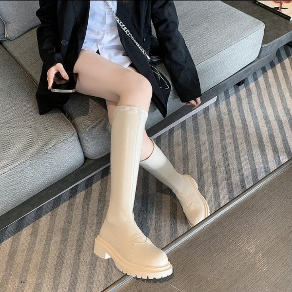 Long Tube Boots Women 2025 Autumn\Winter New Style Thick Sole Thick Heel Fashionable and Slimming Knight Boots platform shoes