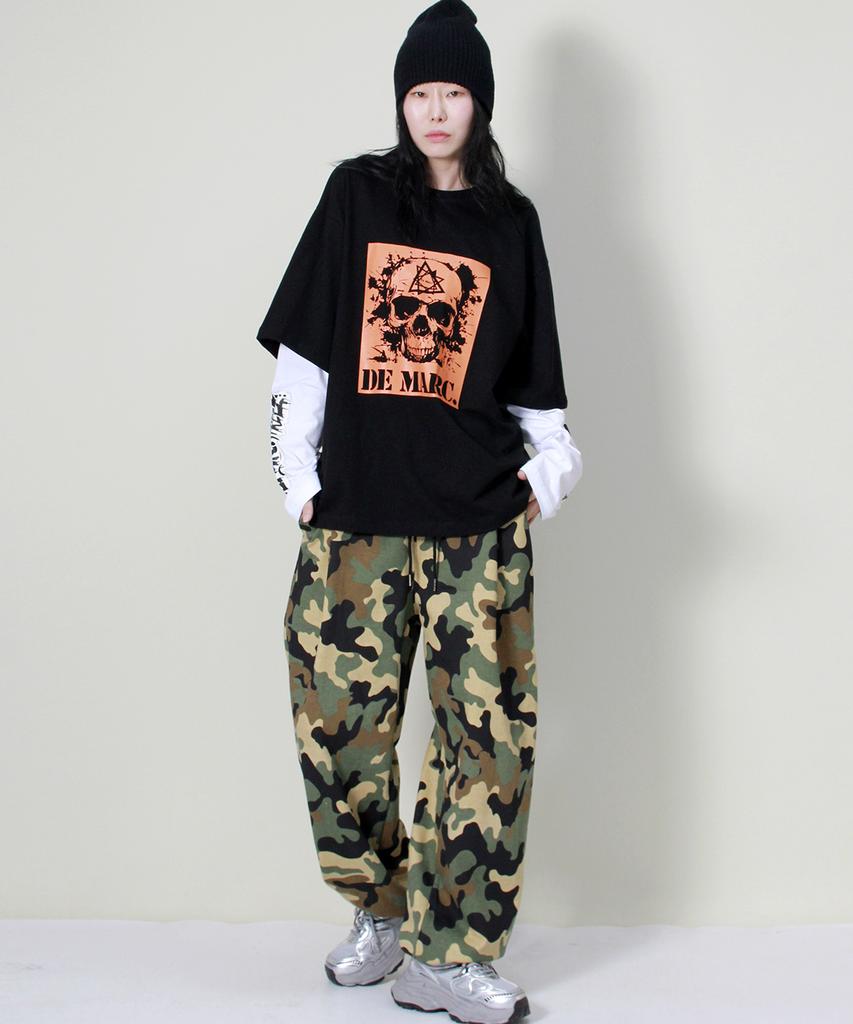 Deumakeu Military Real Street String Wide One-Pleat Pants Khaki