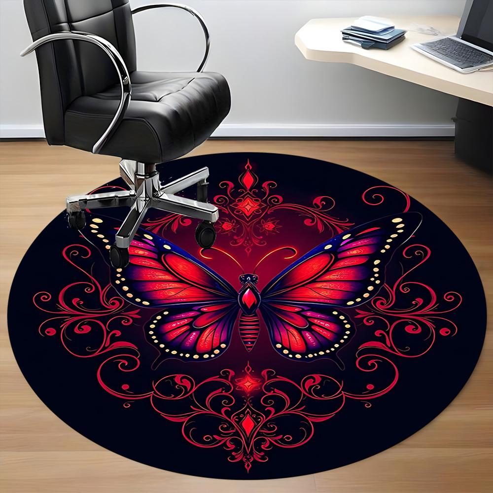 1pc Butterfly Ornament Carpet for Office Non-Slip, Round Carpet, Soft & Comfortable, Carpet for Office, Lightweight Round Floor Mat