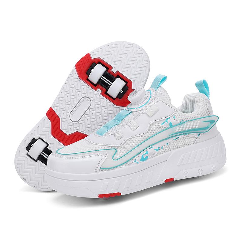 Runaway Shoes Four-wheel Can Go Slippery Children's Luminous Shoes Can Shrink Burst Shoes Led Light Shoes White Yo