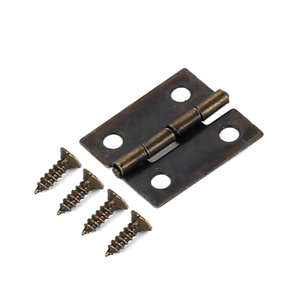 50pcs/box Hinges+200 Screws Iron Golden Black Bronze 4 Holes 18*16mm Mini Rounded Hinge DIY Box Gifts Furniture Hardware