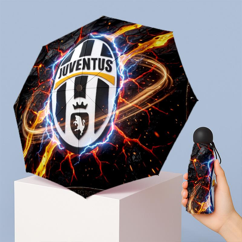Juventus FC Pattern Printed Mini 5 Folds 8 Ribs Compact Umbrella Windproof Waterproof Lightweight Portable Folding