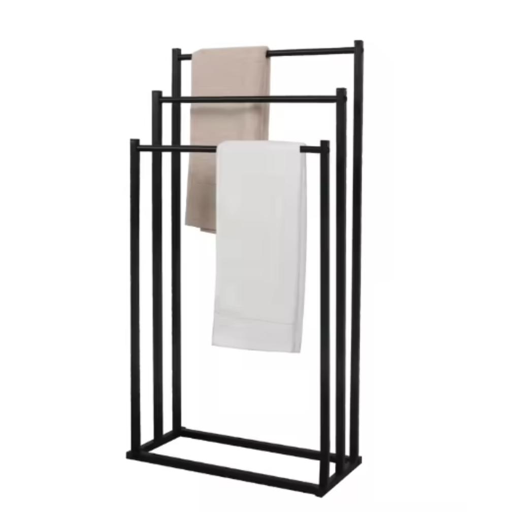 Loft Bathroom Rack with Three Arms, Black Metal Holder, Loft Hanger