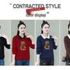 2025 Autumn/Winter Women's Plus Size Velvet Polo Collar Long Sleeve Cartoon Print Sweater