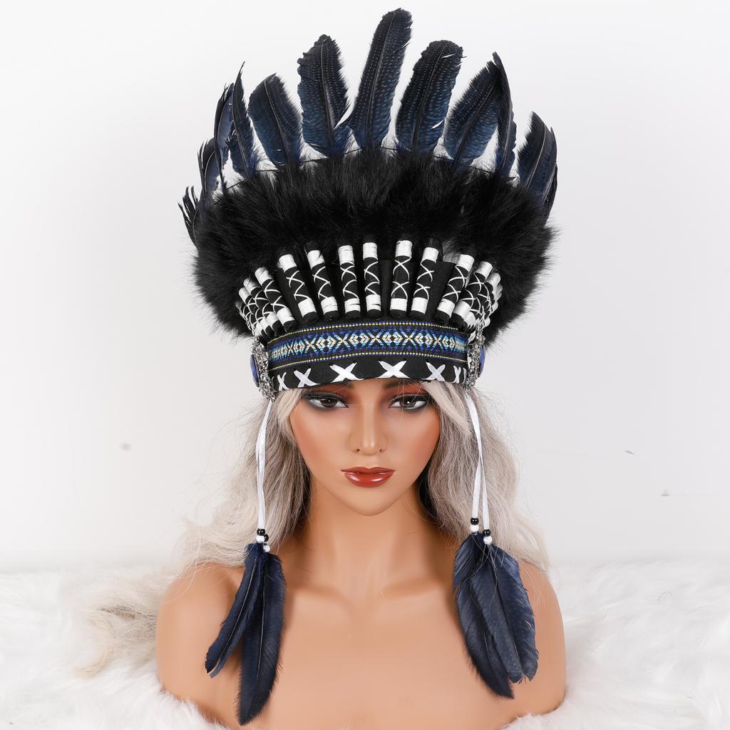 Comfortable Soft Native American Style Indian Feather Headband Headdress Halloween Accessories Customizable Color Size
