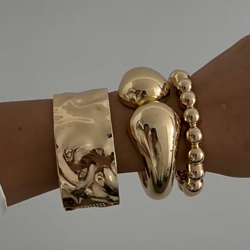 DIEZI Exaggerated Water Drop Heavy Metal Cuff Wide Bangles Hip Hop Punk Spring Bangles For Women Chunky Bracelets Men Jewelry