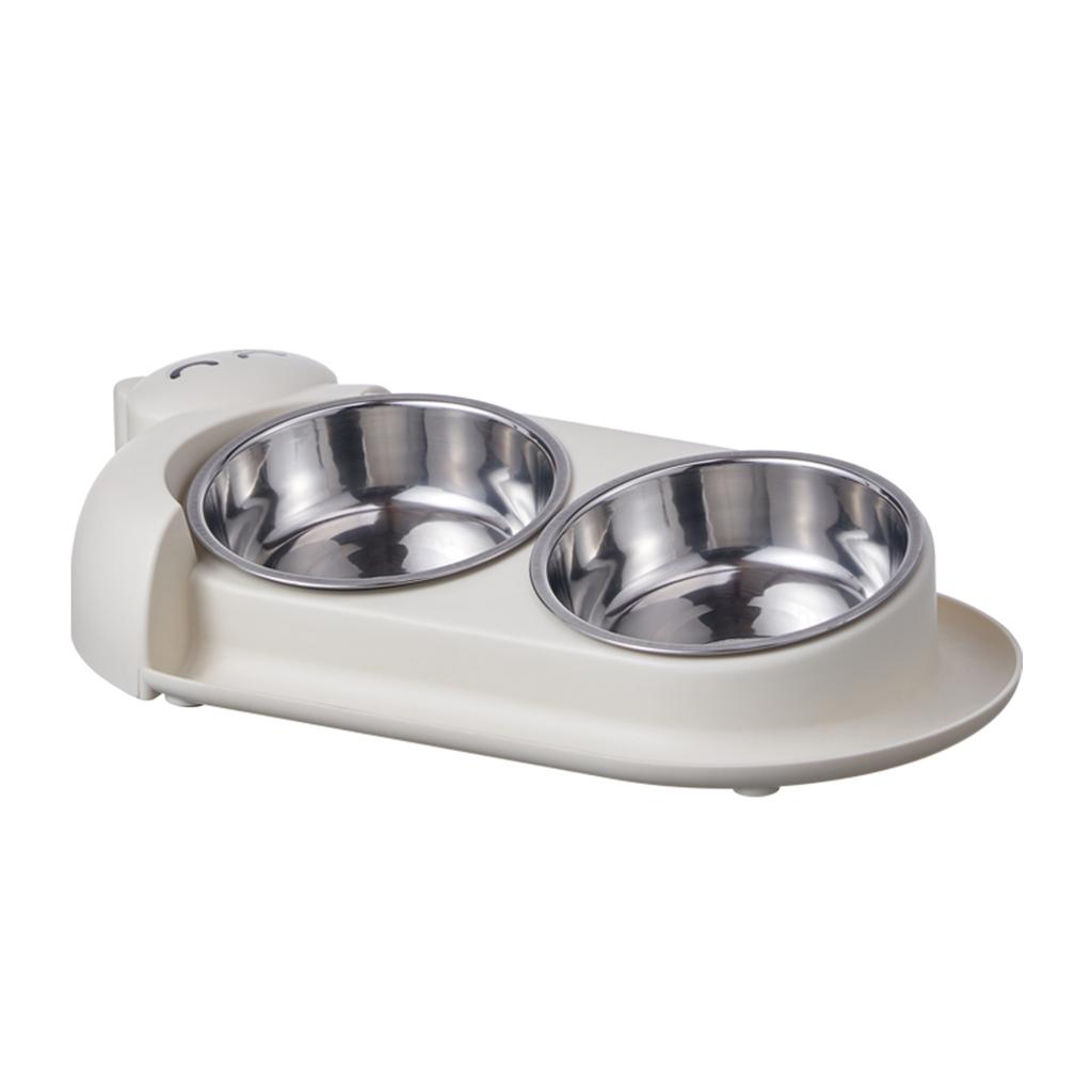 One Piece Multifunctional Pet Double Bowl Cartoon Containing Stainless Steel Bowl Pet Food Utensils Pet Feeding Water Feeding