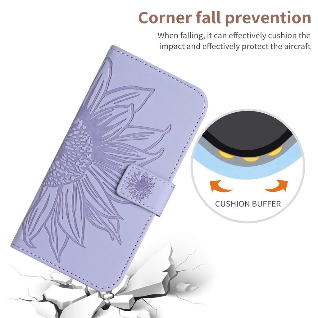HT04 For Samsung Galaxy A06 4G Case PU Leather Sunflower Imprint Phone Cover with Long Strap
