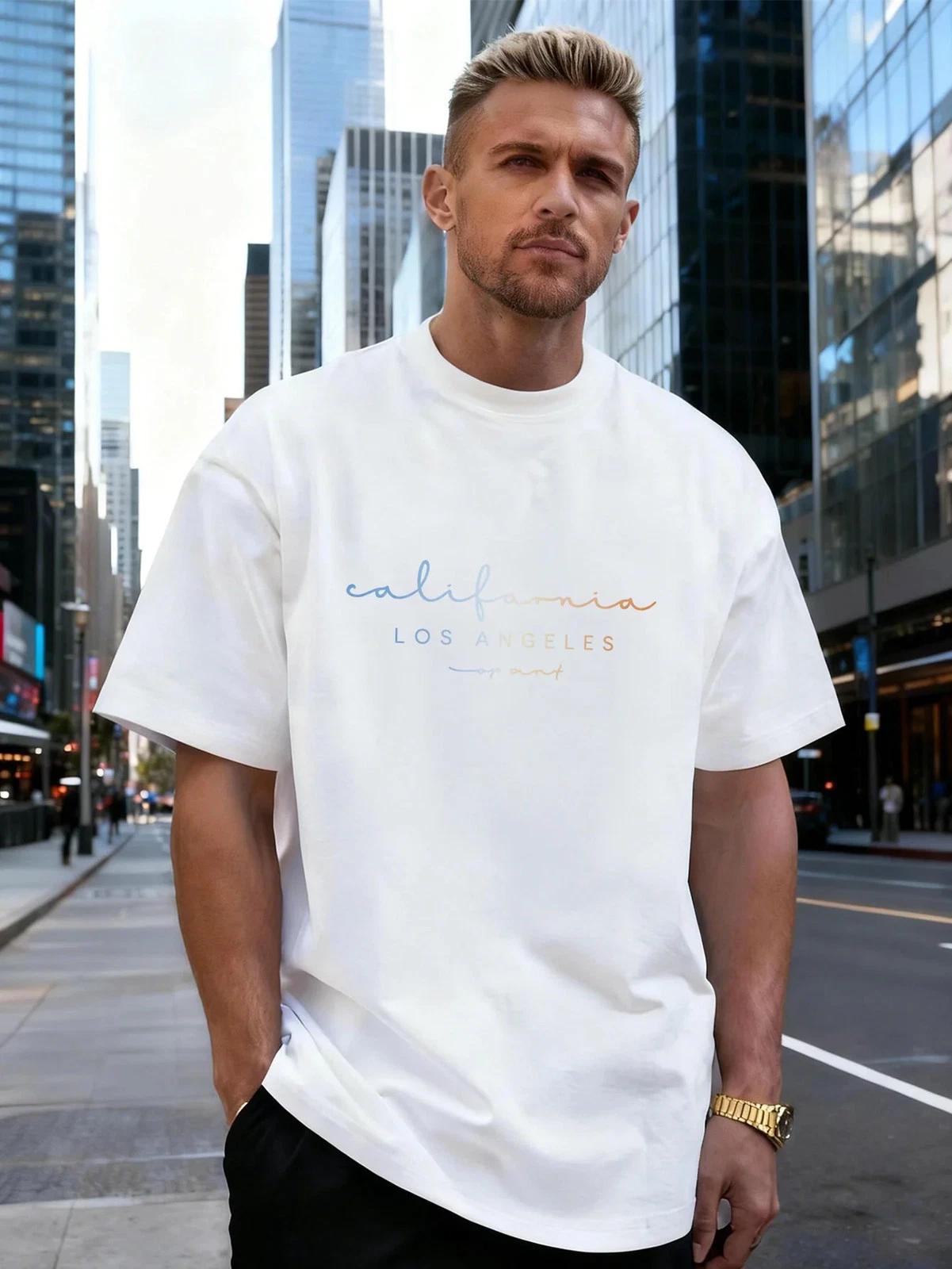 California Los Angeles Letter Graphic Cotton Men s T-Shirt, for Daily Streetwear XL
