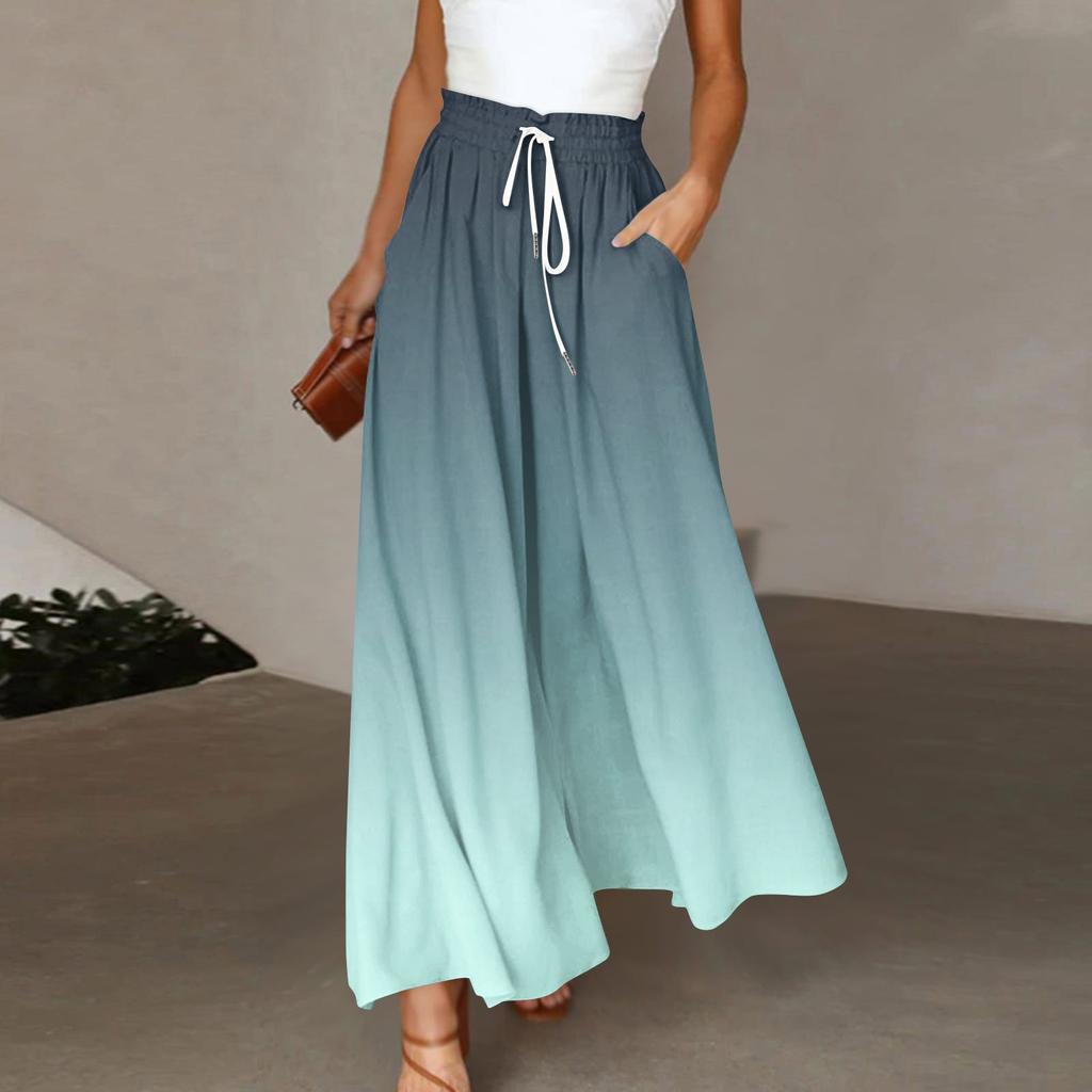 Women's Pants Boho Print Elastic High Waisted Pants Casual Wide Leg Long  Pant Trousers With Pocket