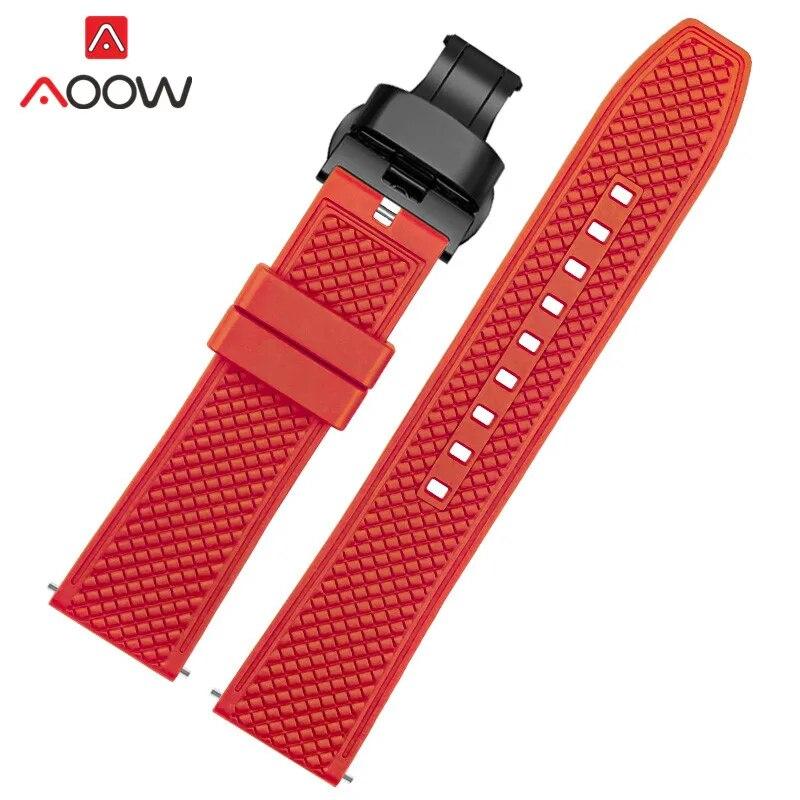 Fluoro Rubber Strap 20mm 22mm Quick Release Soft Sport Waterproof Stainless Steel Butterfly Buckle Men Replacement Watch Band