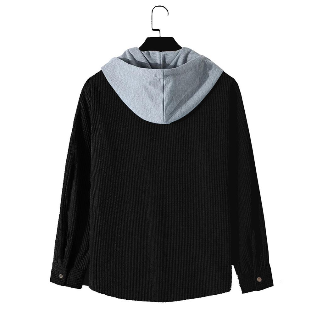 Men's Small Plaid Shirt Hooded Buttons Sweatshirt Men's Casual Fashion Sweatshirt