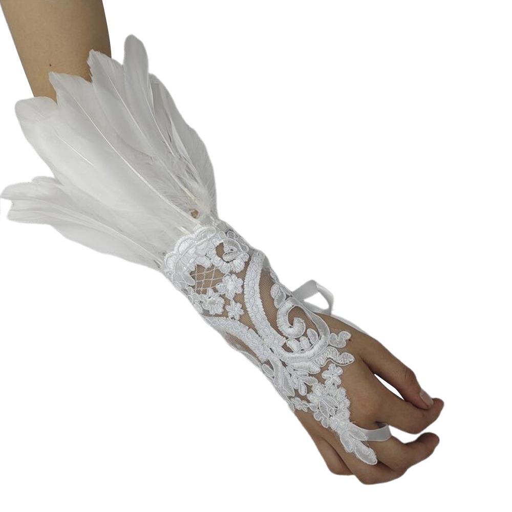 1PC Embroidery Feather Long Gloves Lace Wedding Gloves Gothic Mesh Sleeve  Party Wear
