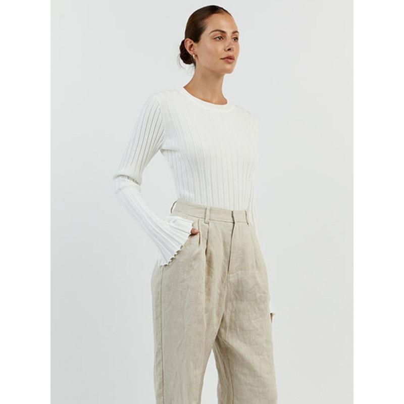 Women's Crewneck Knitted Sweater, Long Sleeve Pitted Stripe Base Layer, Solid Color Tight Autumn and Winter Top