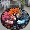 Velvet Crystal Velvet 3D Colorful Tree of Life Pattern Round Mat, Lightweight Washable Carpet, Suitable for Living Room Bedroom