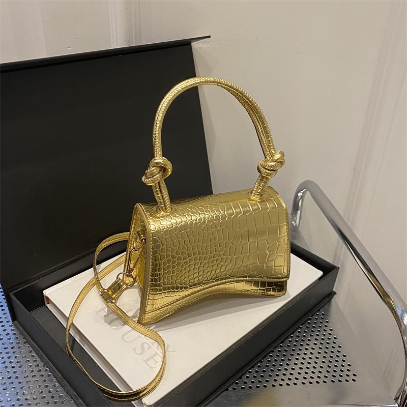 Trendy and Fashionable Candy Colored Crocodile Patterned Shiny Small Square Bag Shoulder Bag and Crossbody Bag Commuting Party
