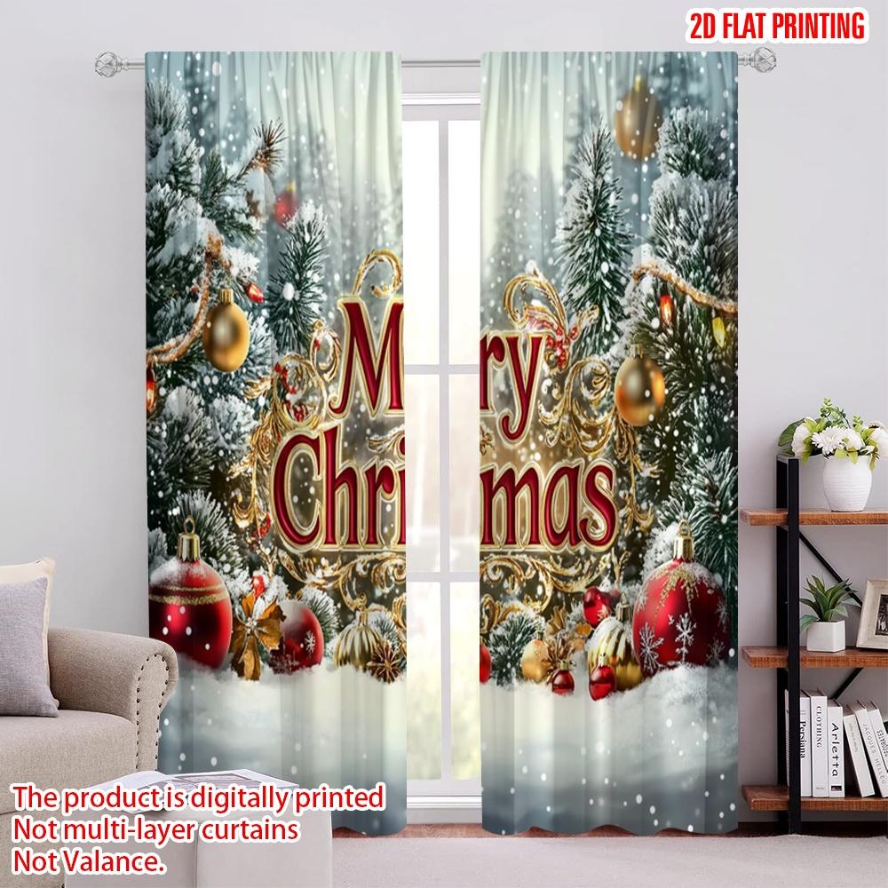 2pcs,2D Plane Printing Contemporary Curtains Christmas33 Polyester (without Rod) Decorations Inside Perfect for Living Room,