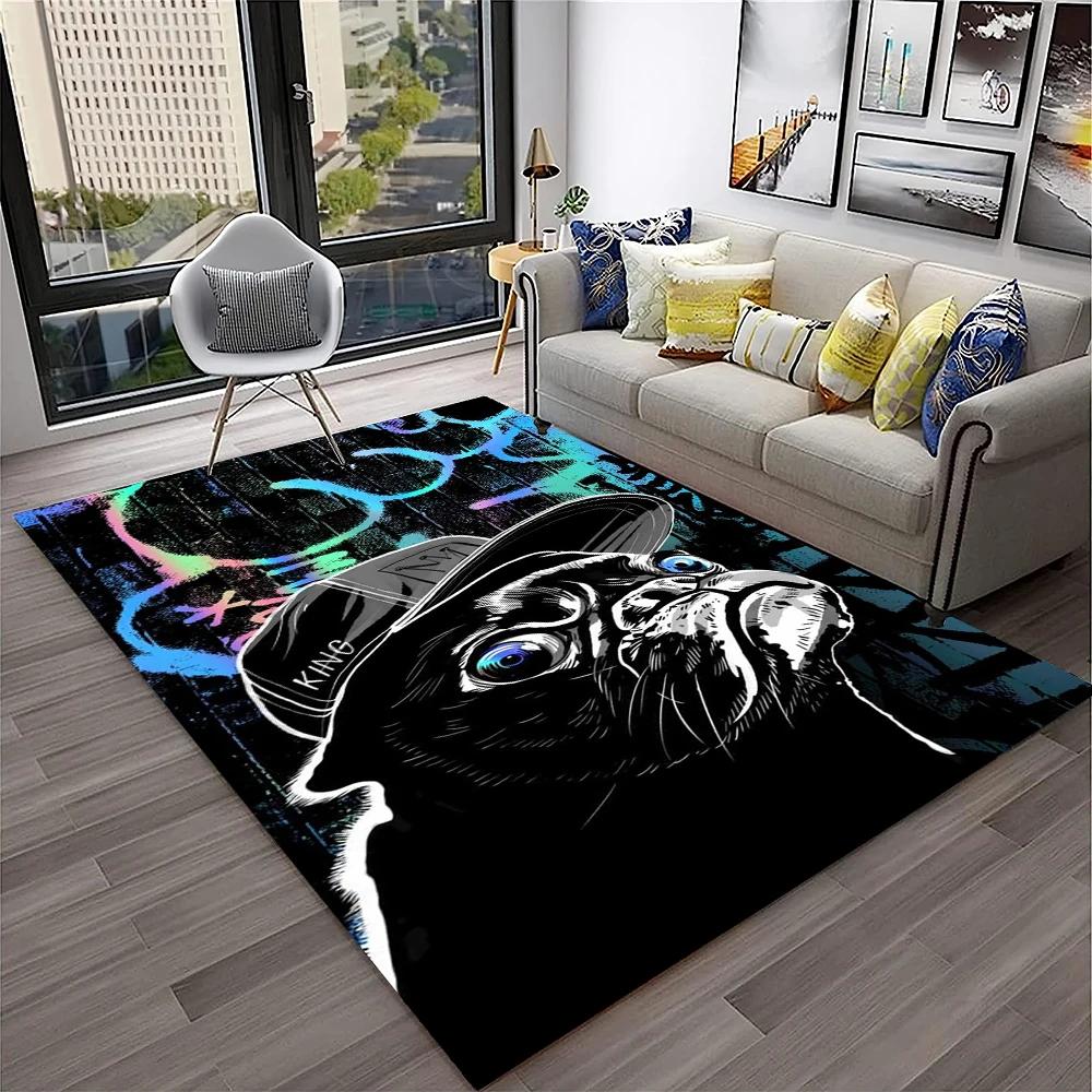 French Pit Bull Dog Pet Cartoon Carpet Rug for Home Living Room Bedroom Sofa Doormat Decor,kids Play Area Rug Non-slip Floor Mat