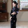 Womens Winter Velvet Embroidered Cheongsam Dress Long Sleeve Stand Collar Retro Style Thick Lined Qipao