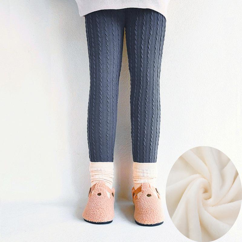Girls' Autumn and Winter Comfortable Solid Color Bottom Pants Thickened Slim Warm Pants