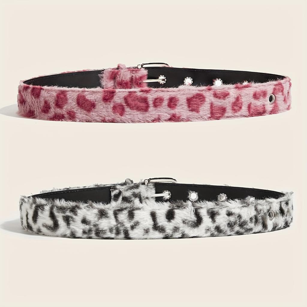 Fashionable leopard print plush women's belt, retro millennium hot girl style belt, y2k women's belt, winter belt