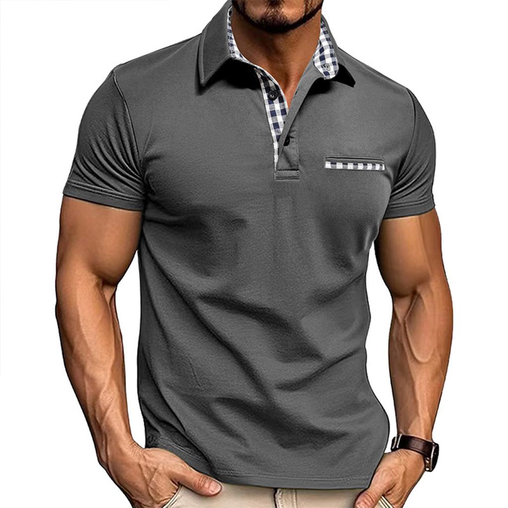 Men's Plaid Single Breasted Casual Sports Short Sleeved Shirt With Lapel