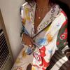 Completo da Donna Due Pezzi a Vestibilità Larga Camicia Stampata a Manica Lunga Pantaloni a Vita Alta Set Coordinato