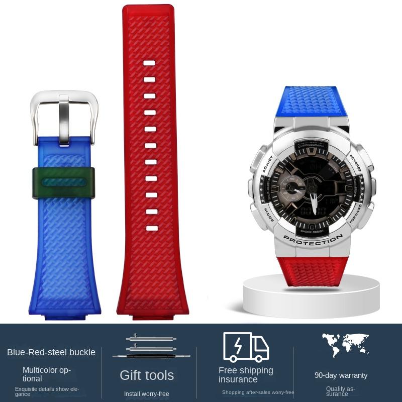 For Casio G-SHOCK GA110 GM110 GM-110GB Silicone Small Steel Cannon watchband Red Blue Color Blocking Orange Resin Watch Strap