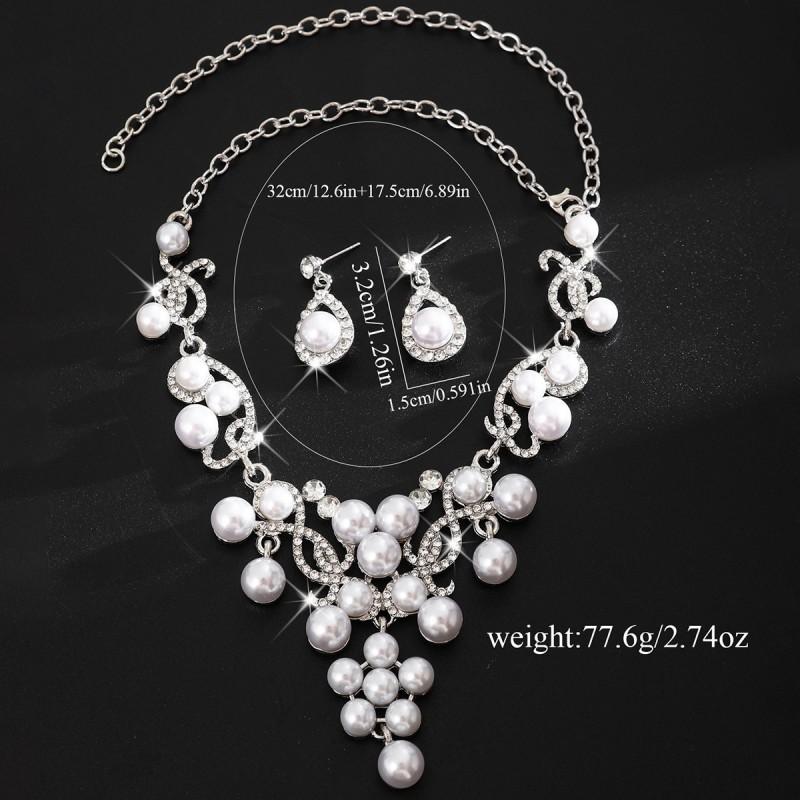 Elegant Pearl Crystal Flower Necklace Earring Set Alloy Jewelry Bride Wedding Party Chic Accessory