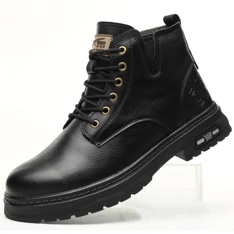 

Модные водонепроницаемые кожаные ботинки, рабочая защитная обувь для мужчин, ботинки со стальным носком, боковая молния, неразрушаемая защитная мужская обувь 46