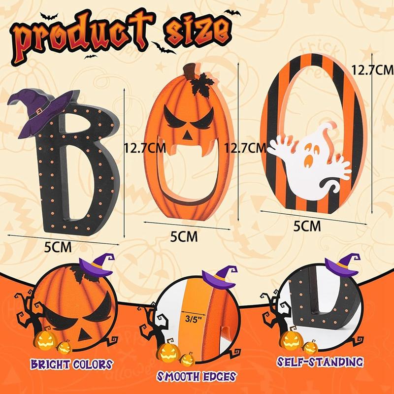 3pcs/set Halloween Boo Signs for Home Table Tiered Tray Decoration Wooden Pumpkin Ornaments Happy Halloween Kids Favors Gifts