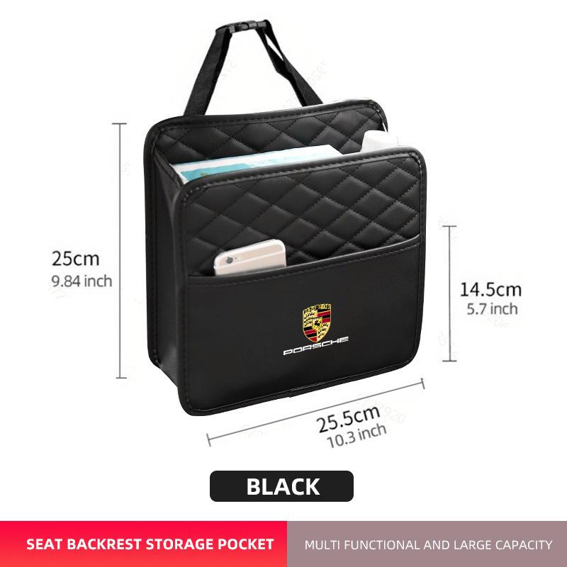 Car Seat Back Storage Bag Tissue Box Trash Can  Large Capacity Storage For Porsche 911 718 Taycan Panamera Cayenne Macan Cayman
