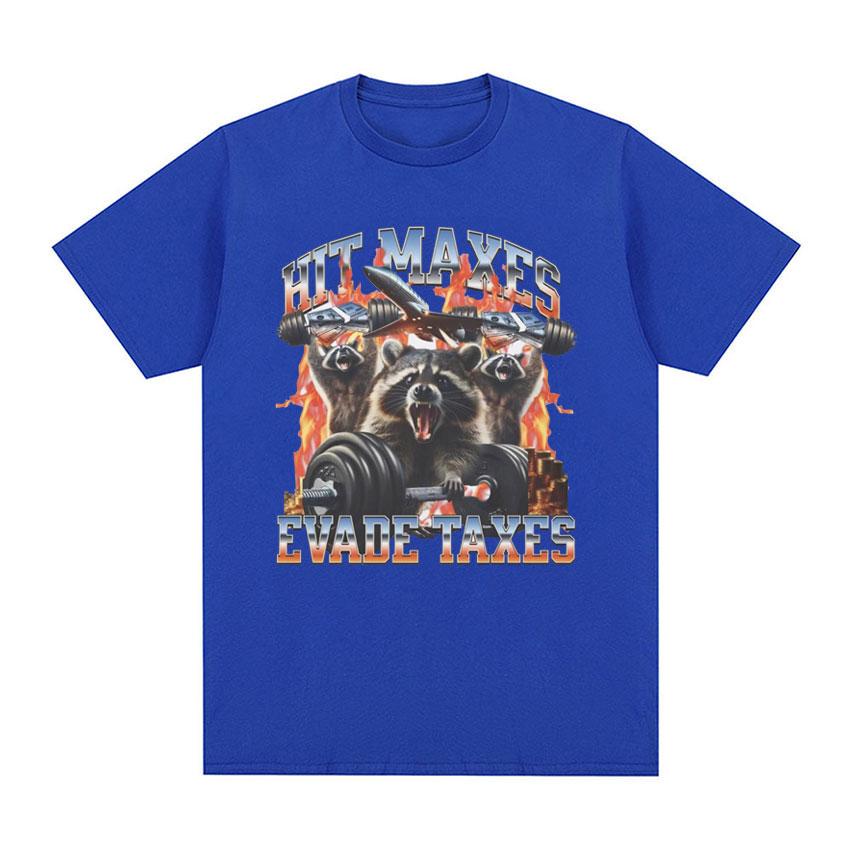 Hit Maxes Steuern Hinterziehen Meme T-Shirt für Männer Frauen Lustige Waschbär Grafik T-Shirts Herrenmode Retro Übergroßes T-Shirt Streetwear