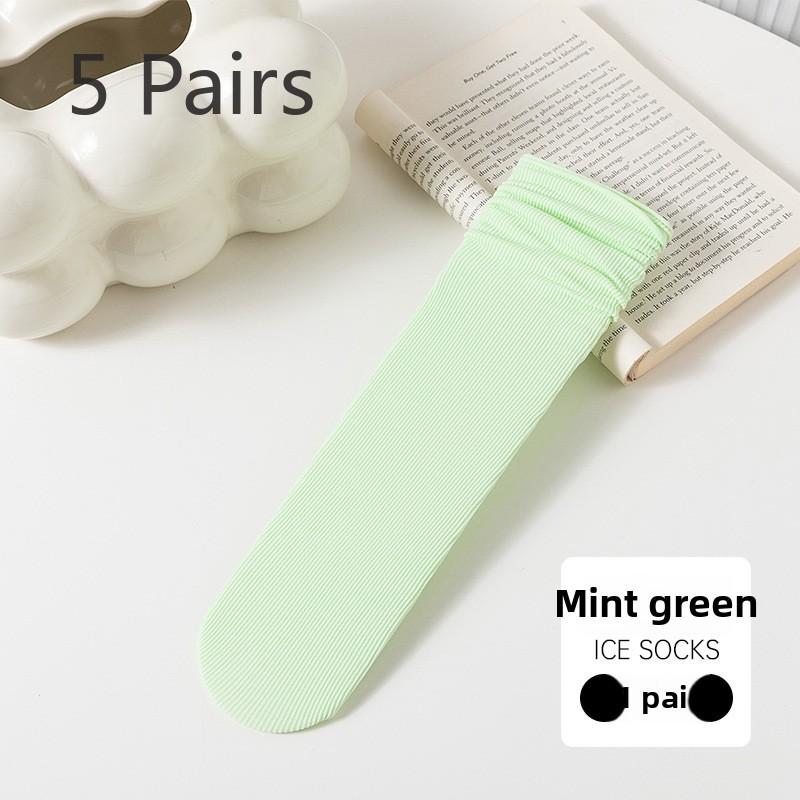 5 Pairs of Female Summer Thin Candy Color Student Trend Pile Socks